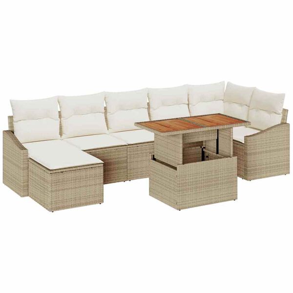 vidaXL Tuin Sofa Set met opslag 8 pcs Beige Poly riet