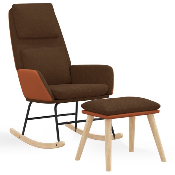vidaXL Schommelstoel met voetenbank stof bruin
