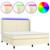 vidaXL Boxspring met matras en LED kunstleer cr&egrave;mekleurig 180x200 cm