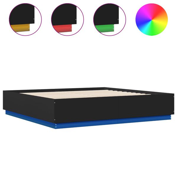vidaXL Bedframe met LED-verlichting bewerkt hout zwart 180x200 cm