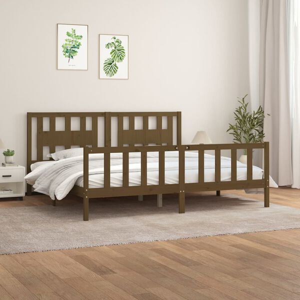 vidaXL Bedframe met hoofdbord massief honingbruin 180x200 cm
