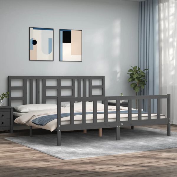 vidaXL Bedframe met hoofdbord massief hout grijs 200x200 cm