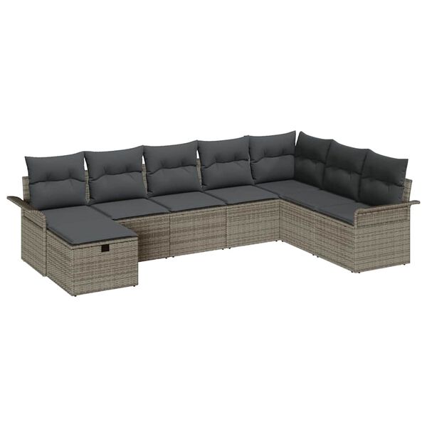 vidaXL Tuin Sofa Set met kussen met opslag 8 pcs Grijs Poly riet