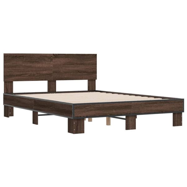 vidaXL Bedframe bewerkt hout metaal bruin eikenkleur 120x190 cm