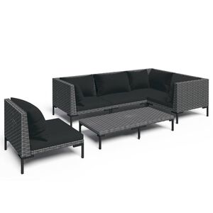 vidaXL 6-delige Loungeset met kussens poly rattan donkergrijs
