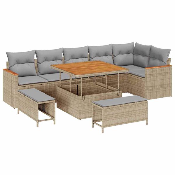 vidaXL Tuin Sofa Set met kussen 9 pcs Beige Poly riet