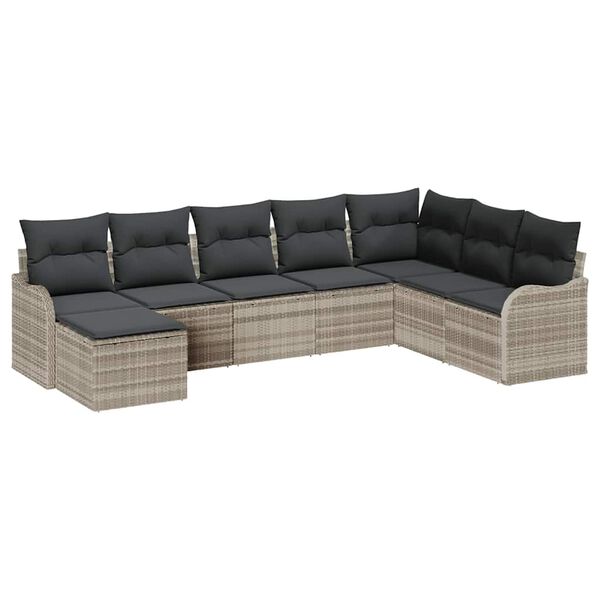 vidaXL Tuin Sofa Set met kussen 8 pcs Lichtgrijs Poly riet