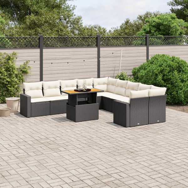 vidaXL 11-delige Loungeset met kussens poly rattan zwart