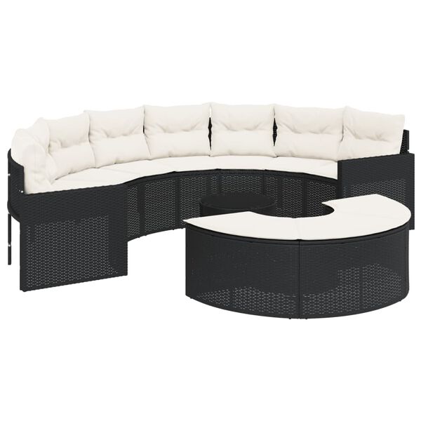 vidaXL 3-delige Loungeset halfrond poly rattan zwart