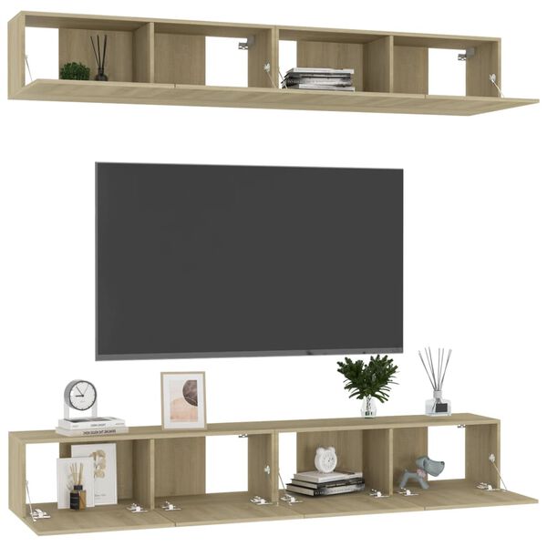 vidaXL Tv-meubelen 4 st 100x30x30 cm bewerkt hout sonoma eikenkleurig