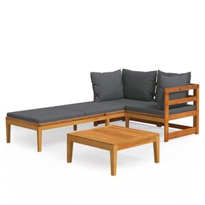 vidaXL 3-delige Loungeset met donkergrijze kussens acaciahout