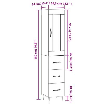 vidaXL Hoge kast 34,5x34x180 cm bewerkt hout betongrijs