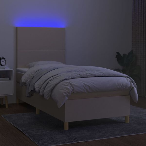 vidaXL Boxspring met matras en LED stof cr&egrave;mekleurig 80x200 cm
