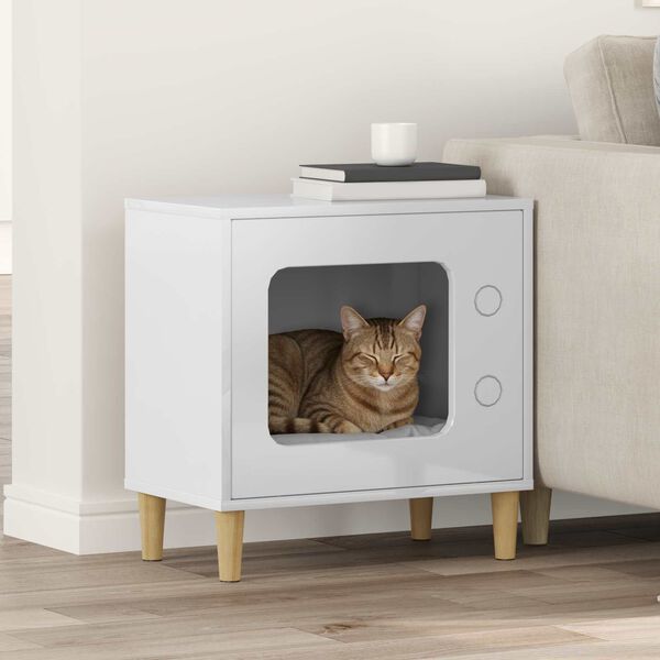 vidaXL Kattenhuis Glanzend Wit 51 x 30 x 52 cm Bewerkt hout
