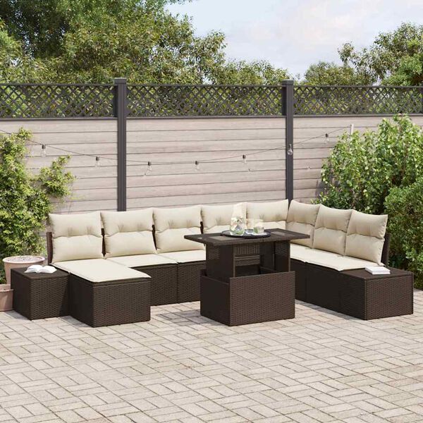 vidaXL Tuin Sofa Set met opslag 9 pcs Bruin Poly riet