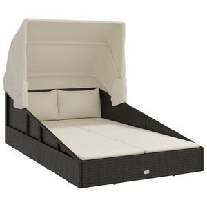 vidaXL Ligbed met inklapbaar dak 200x114x128 cm poly rattan zwart