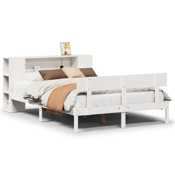 vidaXL Bed met boekenkast zonder matras grenenhout wit 120x200 cm