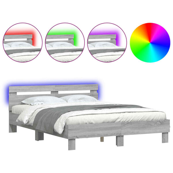 vidaXL Bedframe met hoofdeinde en LED grijs sonoma eiken 150x200 cm