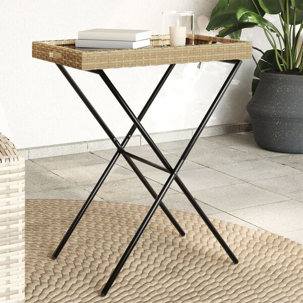 vidaXL Dienbladtafel inklapbaar 65x40x75 cm poly rattan beige