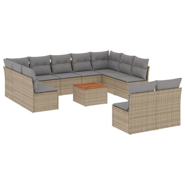 vidaXL 12-delige Loungeset met kussens poly rattan beige