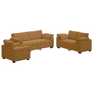 vidaXL 3-delige Loungeset met kussens fluweel bruin