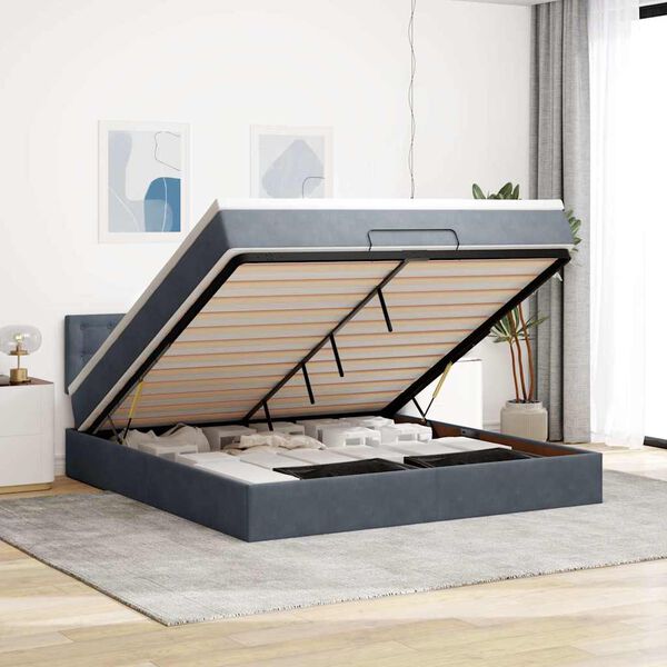 vidaXL Ottoman bed met matras en LED's 180x200cm fluweel donkergrijs