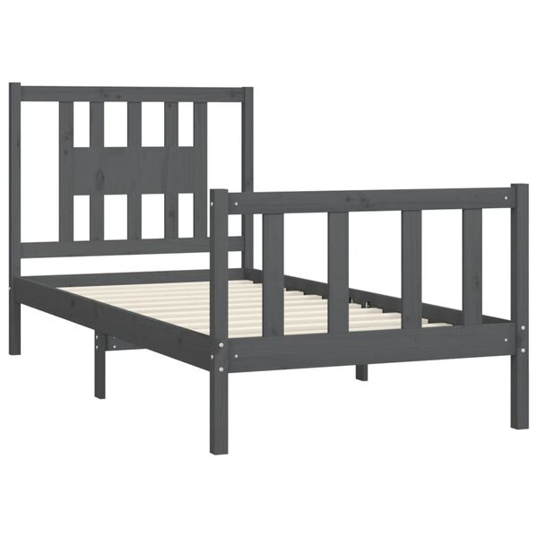 vidaXL Bedframe met hoofdbord massief hout grijs 90x200 cm