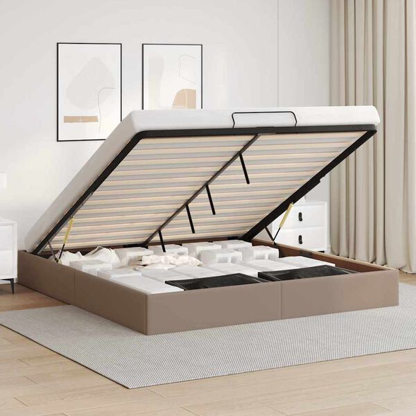 vidaXL Bedframe zonder matras 160x200 cm kunstleer cappuccinokleurig