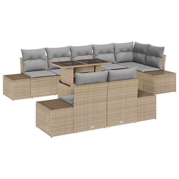 vidaXL Tuin Sofa Set met opslag 9 pcs Beige Poly riet