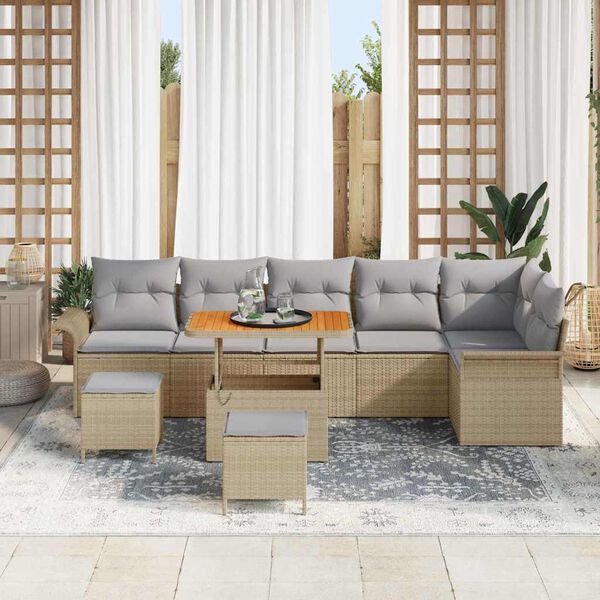 vidaXL Tuin Sofa Set met kussen met opslag 9 pcs Beige en Licht Grijs
