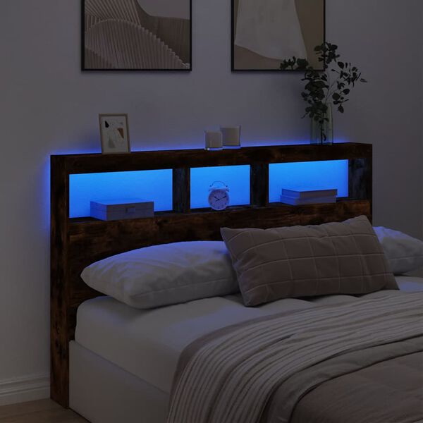 vidaXL Hoofdbordkast met LED-verlichting 160x17x102 cm gerookt eiken