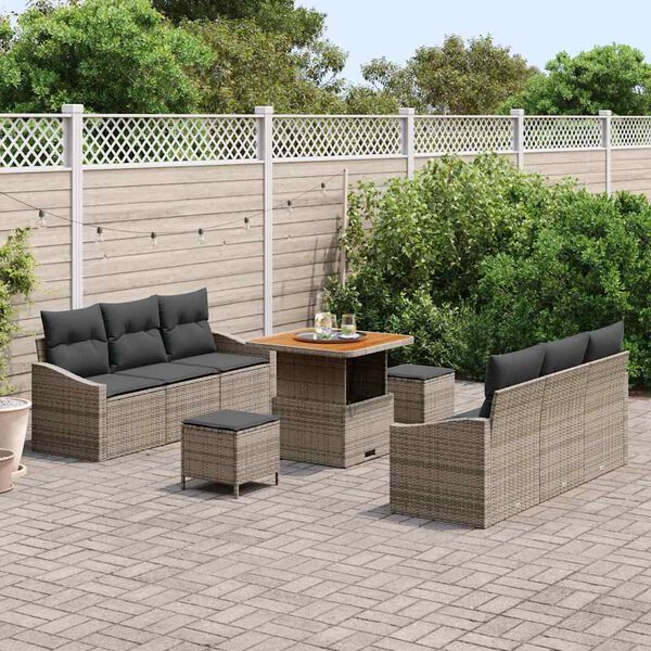 vidaXL Tuin Sofa Set met kussen met opslag met kussen 9 pcs Grijs