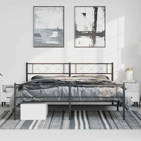 vidaXL Bedframe met hoofd- en voeteneinde metaal zwart 193x203 cm