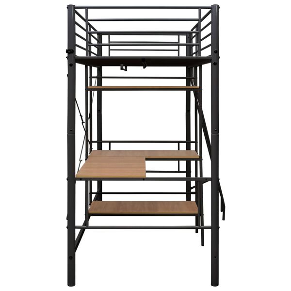 vidaXL Stapelbedframe met tafel metaal grijs 90x200 cm