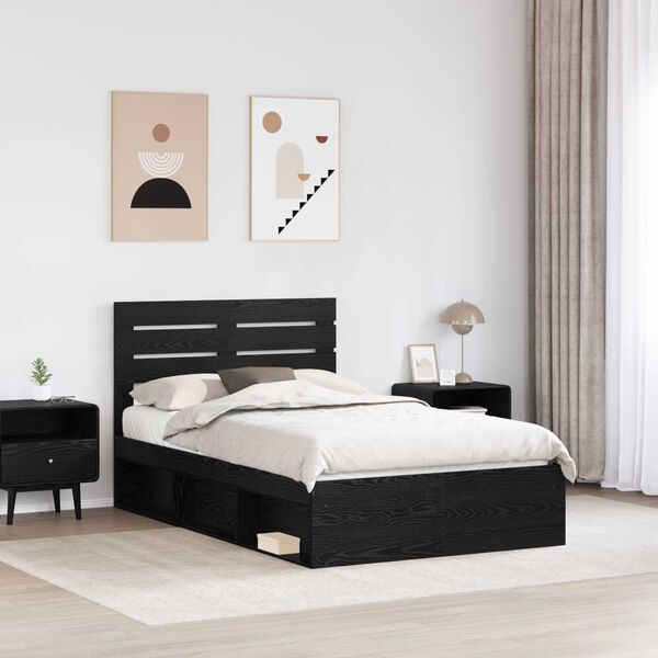 vidaXL Bedframe met hoofdeinde Zwart 135 x 190 cm Massief grenenhout