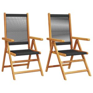 vidaXL Opklapbare stoelen, 2 stuks, zwart, massief acaciahout en polypropyleen.