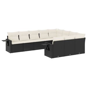 vidaXL 10-delige Loungeset met kussens poly rattan zwart