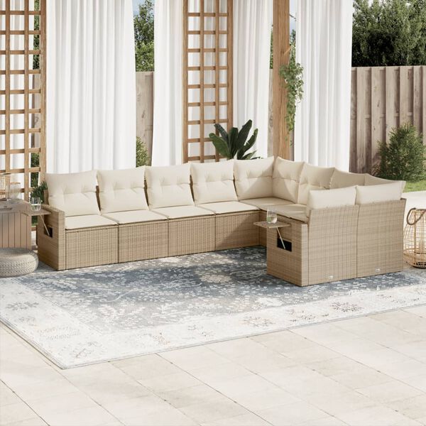 vidaXL 9-delige Loungeset met kussens poly rattan beige