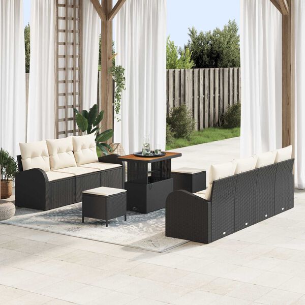 vidaXL Tuin Sofa Set met kussen met opslag 10 pcs Zwart en Cr&egrave;me