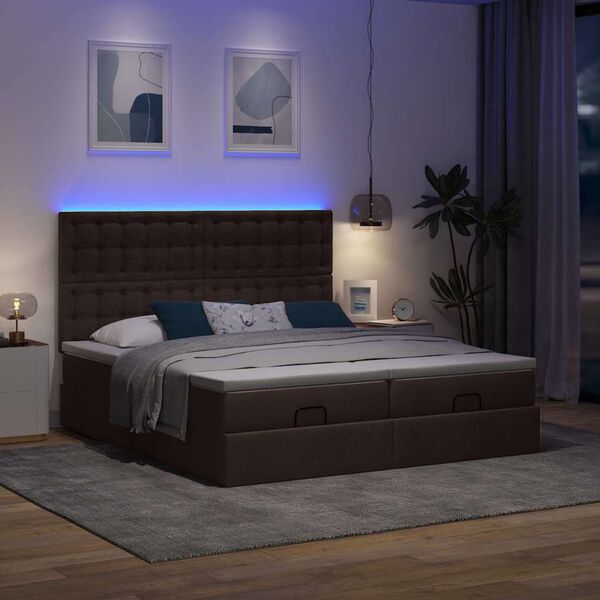 vidaXL Ottoman bed met matrassen en LED's 160x200cm stof donkerbruin