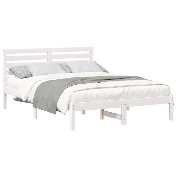vidaXL Bedframe met hoofdeinde Wit 135 x 190 cm Massief grenenhout