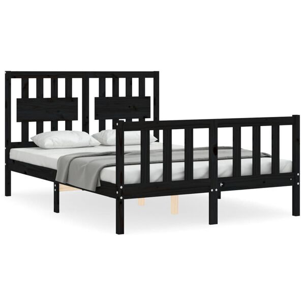 vidaXL Bedframe met hoofdbord massief hout zwart