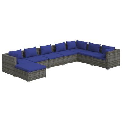 vidaXL 8-delige Loungeset met kussens poly rattan grijs