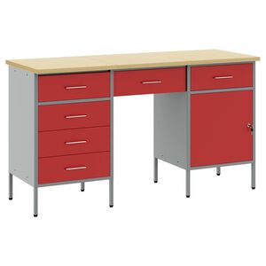 vidaXL Werk kast met lade met slot 3 pcs Rood Engineered hout en staal