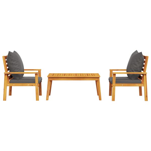 vidaXL 3-delige Loungeset met kussens massief acaciahout
