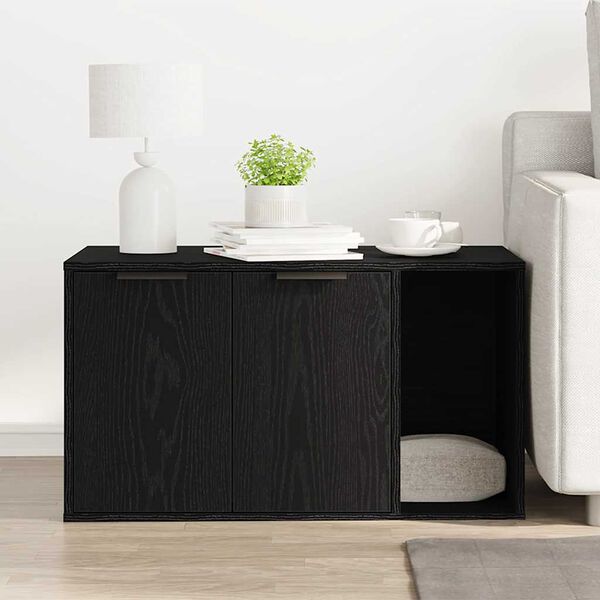 vidaXL Kattenbakomheining zwart eiken 80x50x45 cm bewerkt hout