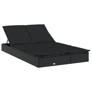 vidaXL Ligbed met kussens 2-persoons poly rattan zwart
