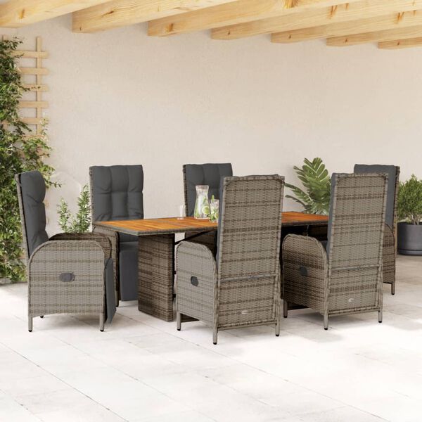 vidaXL 7-delige Tuinset met kussens poly rattan grijs
