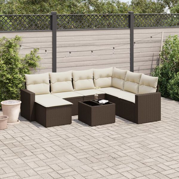 vidaXL 8-delige Loungeset met kussens poly rattan bruin