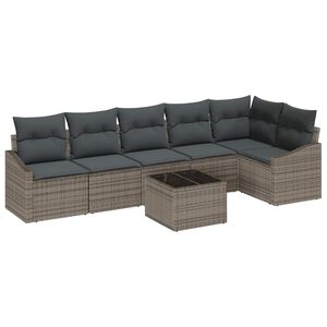 vidaXL Tuinbankenset met kussen 7 pcs Lichtgrijs poly rattan